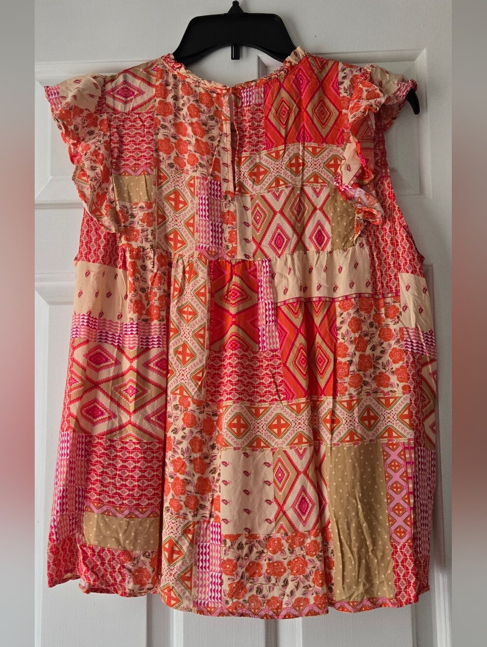 Rose & Olive Patchwork Ruffle Boho Top Size 12–14 - Picture 4 of 5